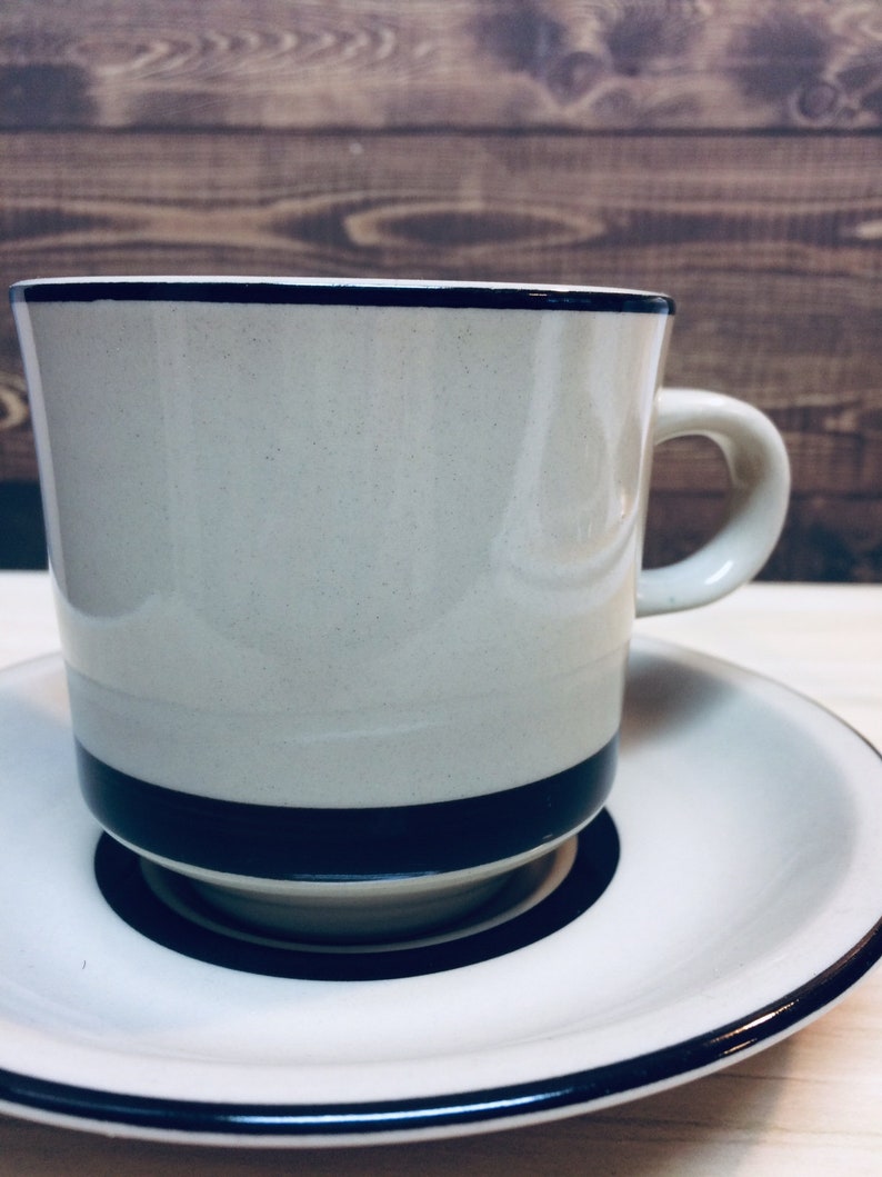 Vintage Stoneware Cup and Saucer Set With Expresso Brown Etsy