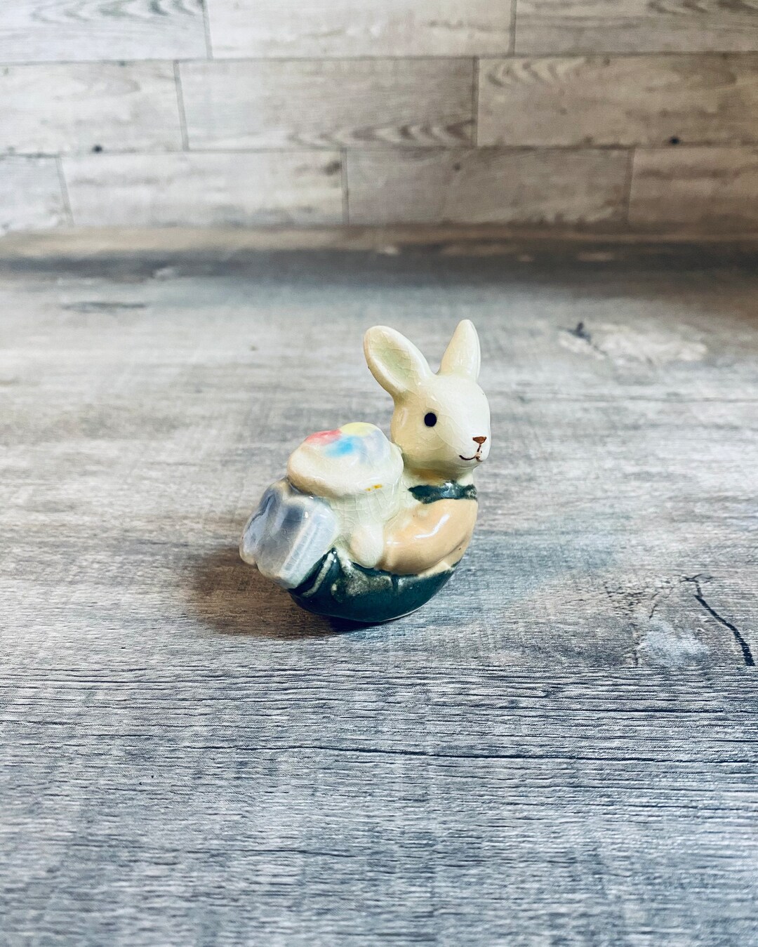 Vintage Applause Inc Easter Bunny Figurine on Back With Egg - Etsy