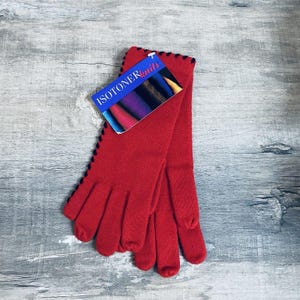 Guantes largos con nudo rojo y negro Aris Isotoner vintage de 1994 imagen 1