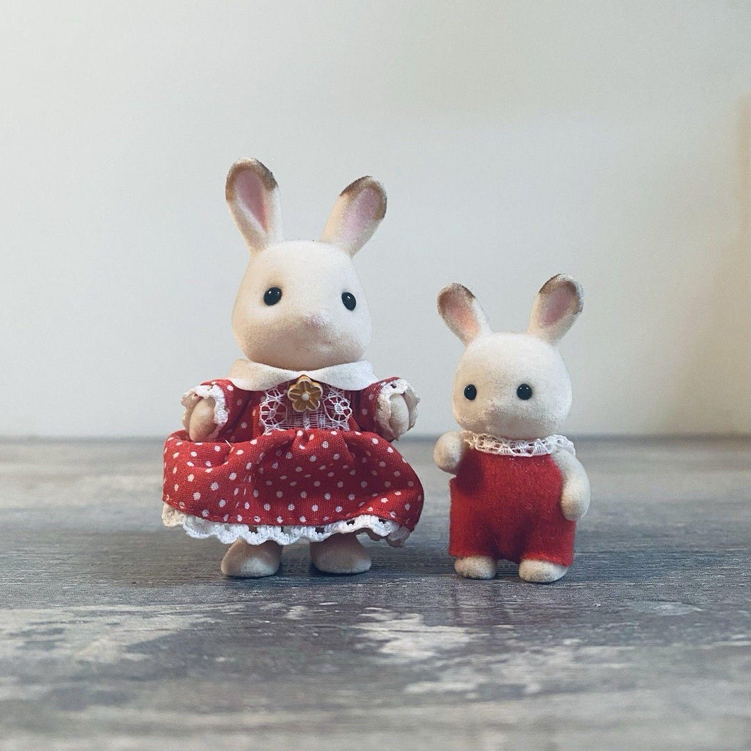 Calico Critters Hopscotch Rabbits Sister in Red Polka Dot Dress / Baby ...
