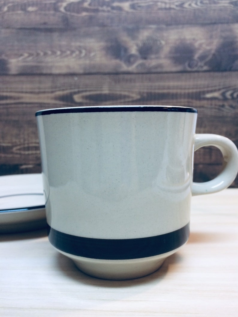 Vintage Stoneware Cup and Saucer Set With Expresso Brown Etsy