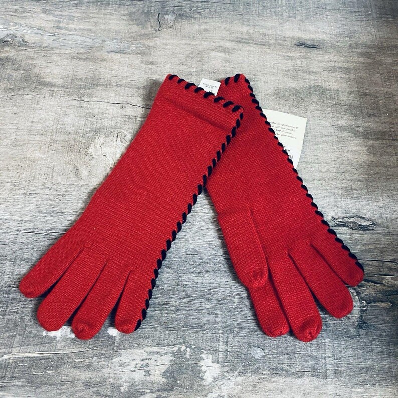 Guantes largos con nudo rojo y negro Aris Isotoner vintage de 1994 imagen 4