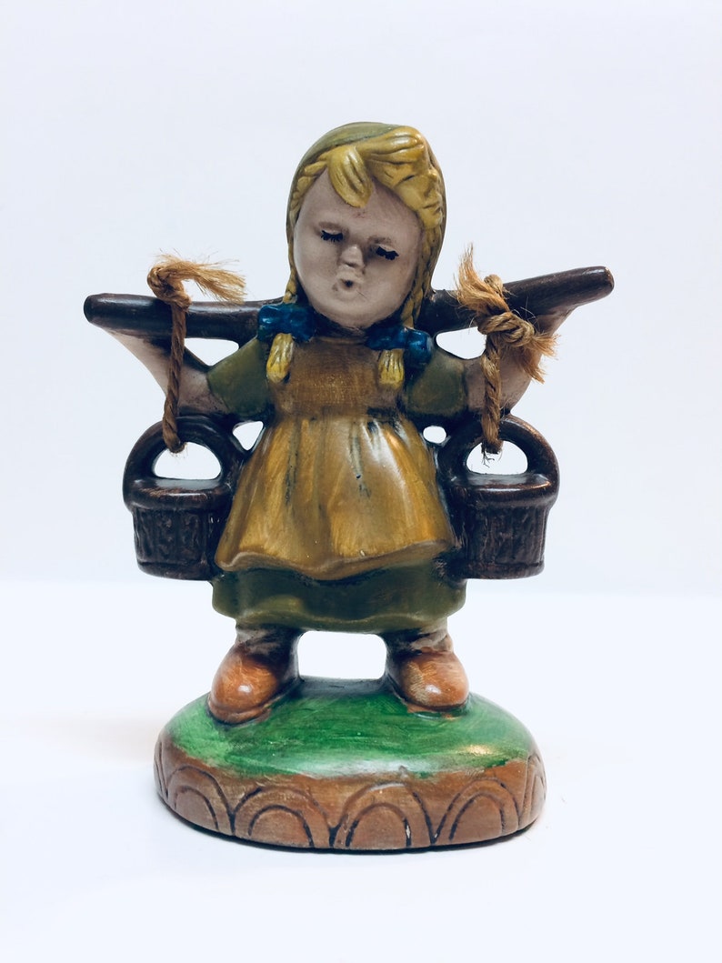 Vintage Hand Painted Ceramic Dutch Girl Carrying Yoke with Baskets Figurine