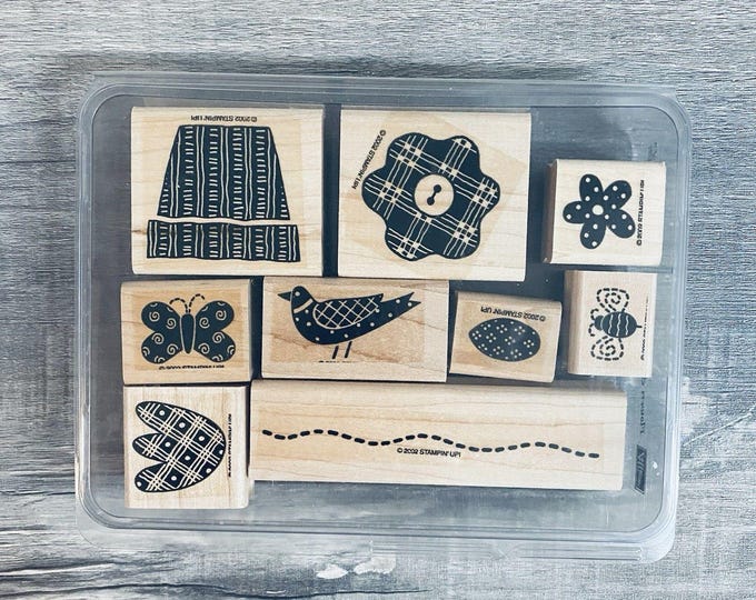 Vintage 2002 Stampin up Set of 9 Wood Rubber Mounted Stamps Flowers and ...