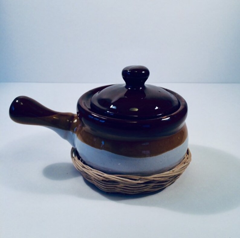 Vintage Two Toned Brown Stoneware Soup Bowl with Handle and Etsy