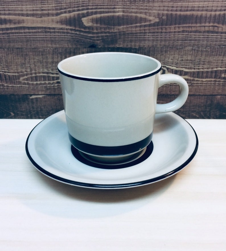 Vintage Stoneware Cup and Saucer Set With Expresso Brown Etsy