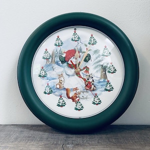 Vintage Plastic Christmas Snowman Musical Wall Clock.  Tested
