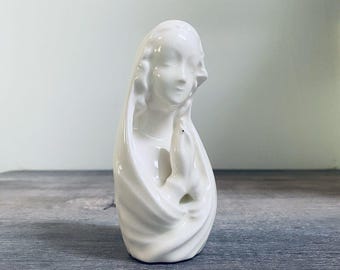 Vintage Ceramic Porcelain Virgin Mary Praying Statue Catholic Religious Figurine Christian Prayer Decor