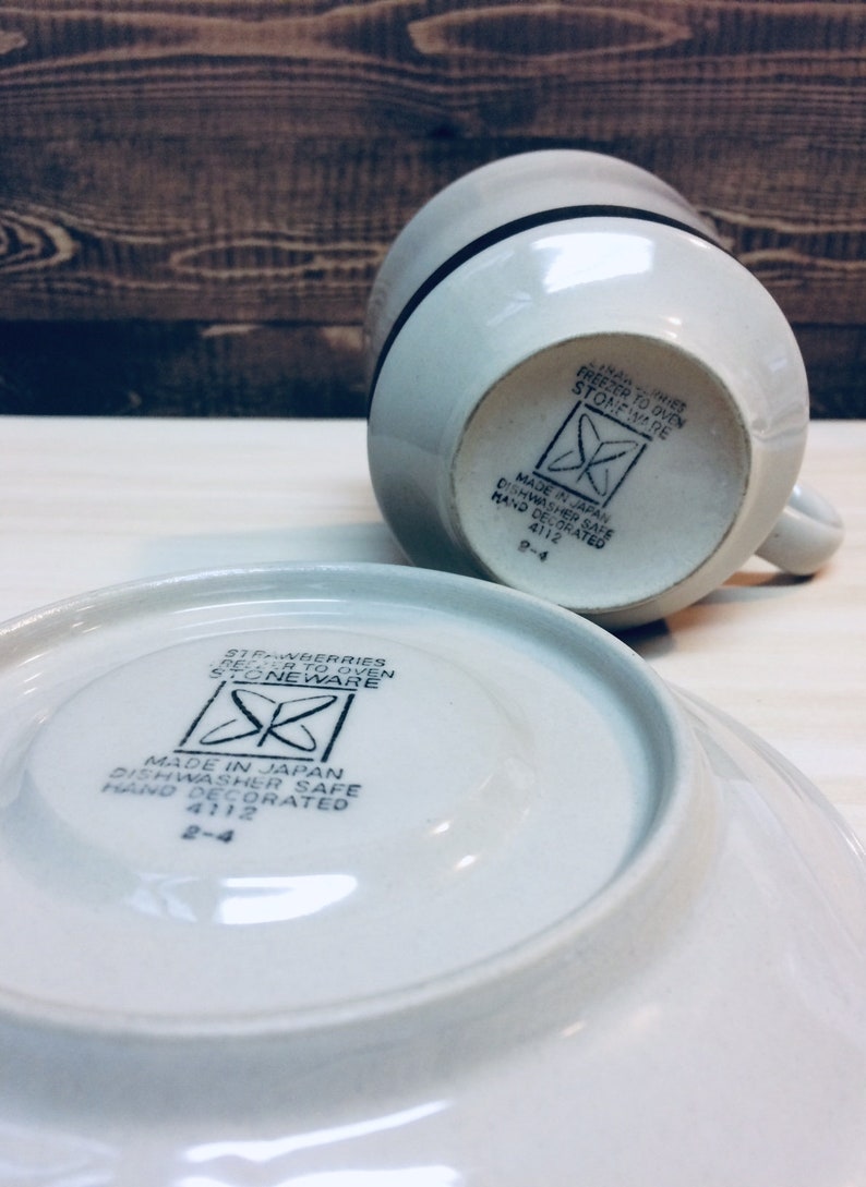 Vintage Stoneware Cup and Saucer Set With Expresso Brown Etsy