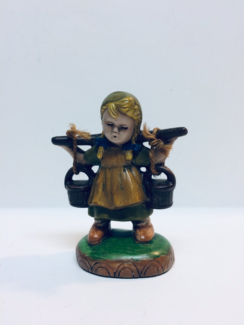 Vintage Hand Painted Ceramic Dutch Girl Carrying Yoke with Baskets Figurine