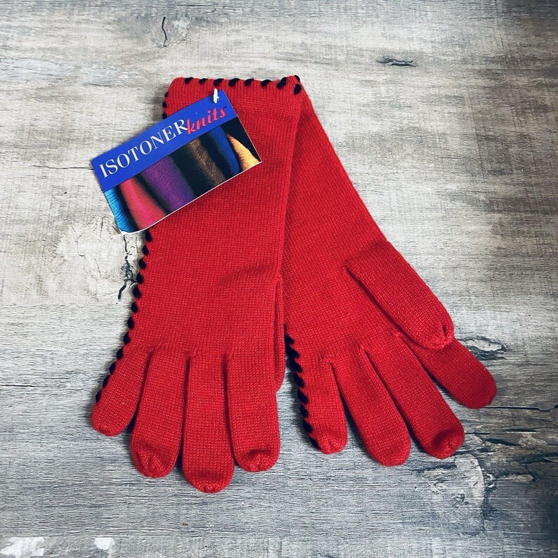 Guantes largos con nudo rojo y negro Aris Isotoner vintage de 1994 imagen 5