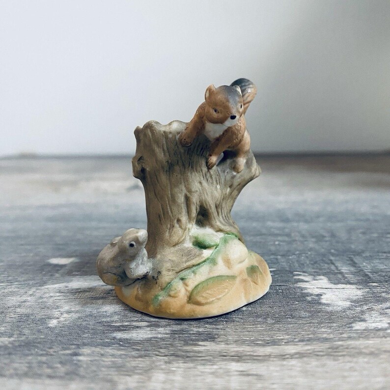 Vintage Bisque Porcelain 1982 Chipmunk and Bunny Rabbit Figure Figurine ...