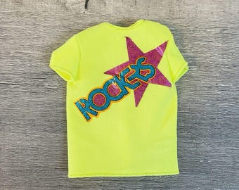 Vintage 80s Barbie the Rockers Doll Neon Yellow SHIRT ONLY Diva Derek Tshirt