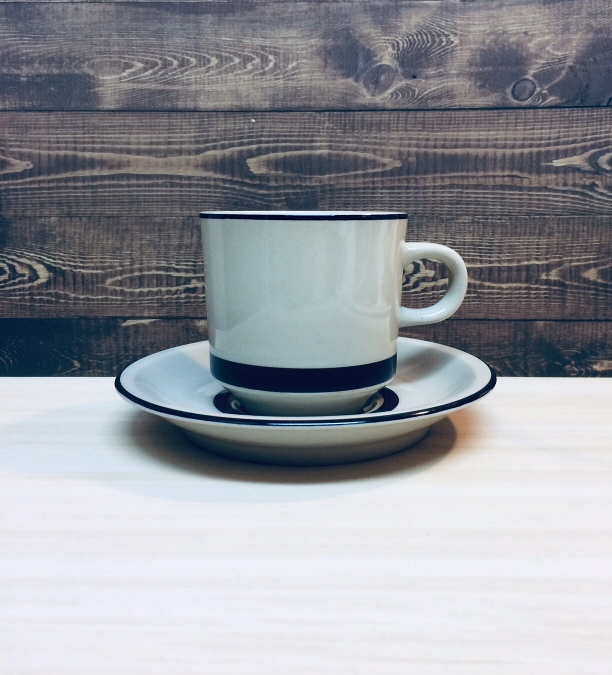 Vintage Stoneware Cup and Saucer Set With Expresso Brown Etsy