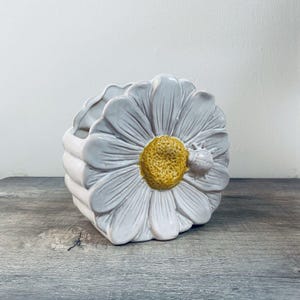 Vintage Daisy Ladybug Ceramic Planter Pottery Flower Vase Cottage Decor