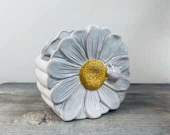 Maceta de cerámica vintage con forma de mariquita y margarita, jarrón de flores de cerámica, decoración rústica.