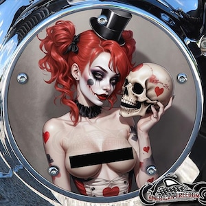 Harley Davidson Custom Derby or Timing cover your choice Twin Cam Big Twin EVO M8 Touring Trike Sportster 883 1200 - Clown Girl