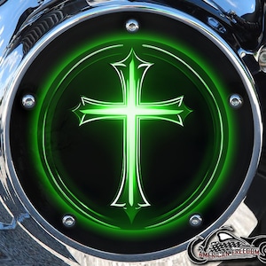 Derby personnalisé Harley Davidson ou carter de distribution (au choix) Twin Cam Big Twin EVO M8 Touring Trike Sportster 1200 883 Glowing Cross Green