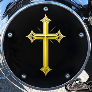Derby personnalisé Harley Davidson ou carter de distribution (au choix) Twin Cam Big Twin EVO M8 Touring Trike Sportster 1200 883 argent/jaune croix