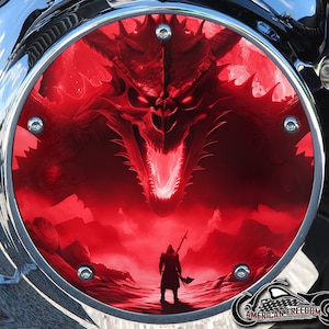 Derby personnalisé Harley Davidson ou carter de distribution (au choix) Twin Cam Big Twin EVO M8 Touring Trike Sportster 883 1200 Dragon Slayer rouge