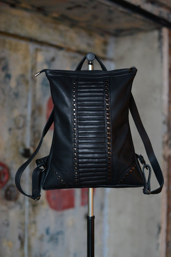 etsy black leather backpack