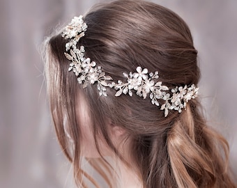 Wedding headband Crystal hairpiece Rhinestone headpiece Flower Bridal Headpiece With Crystals Wedding hair accessories Bridal hair piece