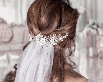 Pettine per velo da sposa Pettine per capelli di perle Vite per capelli Velo da sposa e copricapo Pezzo di capelli da sposa Copricapo da sposa Copricapo posteriore da sposa Fiore