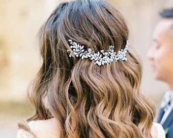 Boho Bridal Back Headpiece Bridal Halo Boho Wedding Pearl Headband Wedding Hair Piece Wedding Hair Vine Bridal Headband Bridal hair comb