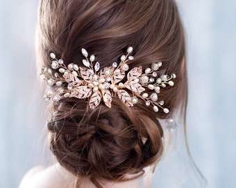 Pearl Bridal Headpiece Rose gold hair comb Braut haarschmuck hair accessories Crystal hair comb minimalist hair comb