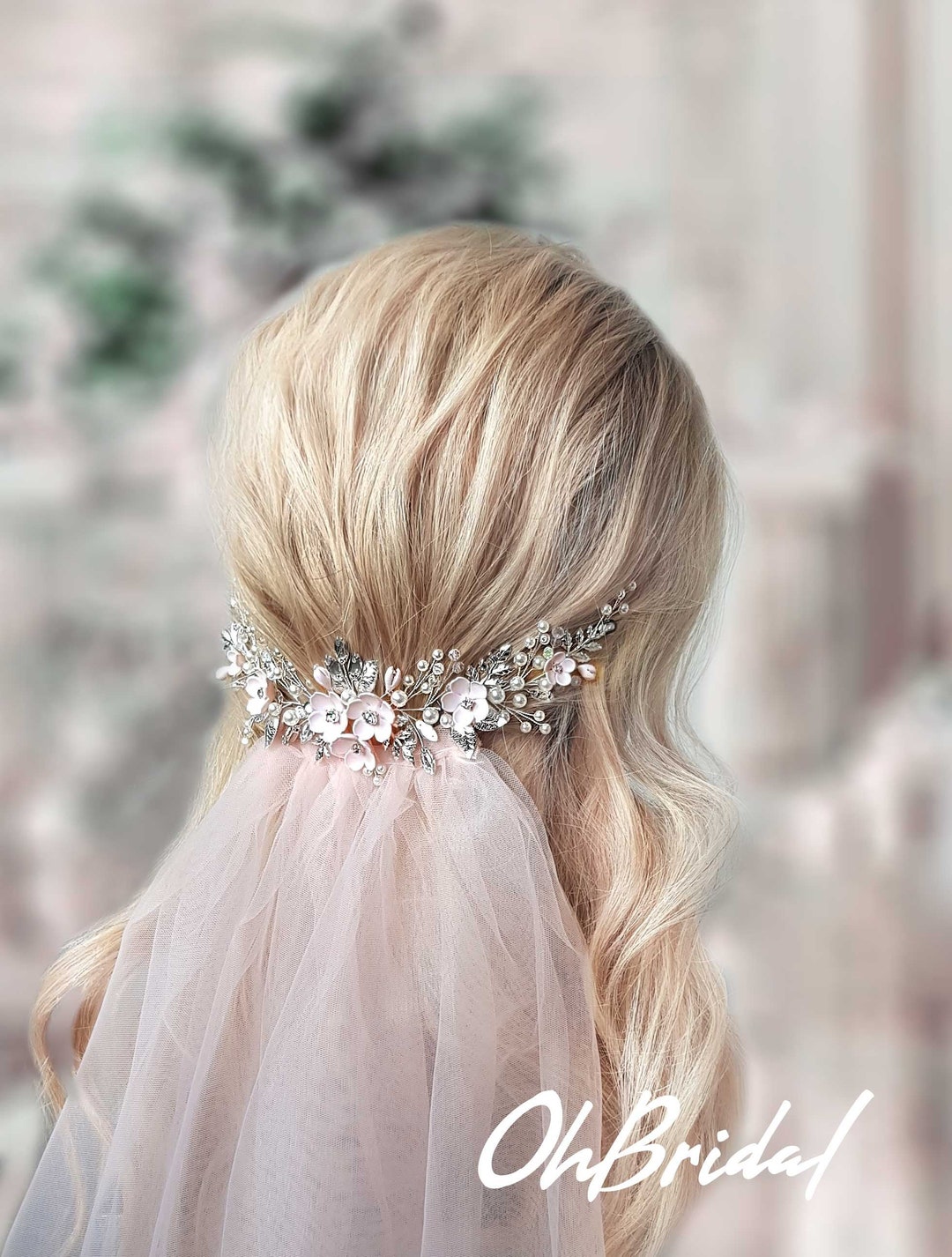 Blush Wedding Veil and Headpiece Blush Wedding Veil Fingertip Wedding