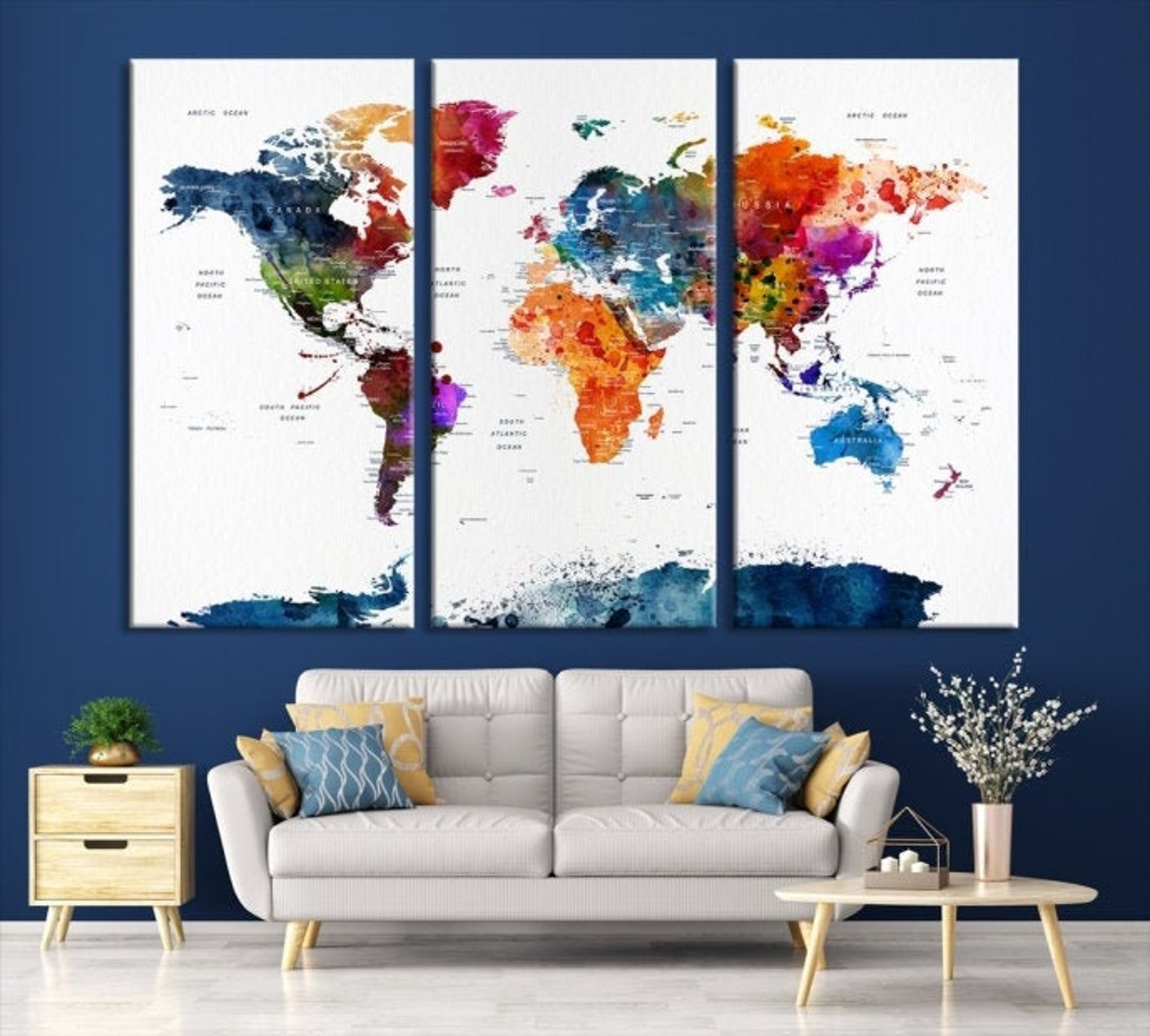 World Map Wall Art Canvas Print Large Wall Art World Map Etsy