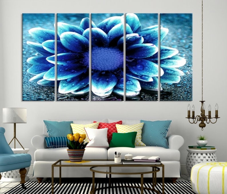 Navy Blue Flower Wall Art Canvas Print Large Canvas Flower | Etsy