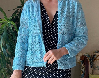 Vintage 50's Mohair Knit Zip up Cardigan Sweater Youth L