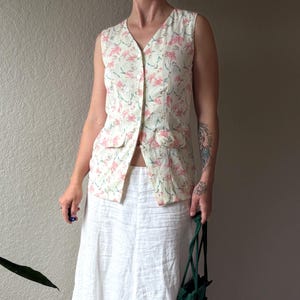 90s Floral Sleeveless Top Vintage Floral Top 90s Summer Top Vintage Tank Top 90s Button Up Tank Top Pink Floral Vintage Top 90s Floral Top