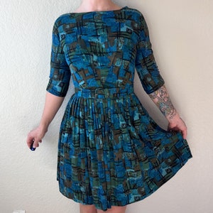 50s Full Skirt Dress Vintage Blue Mini Dress 50s Blue Dress with Belt 50s Parkshire Petite Miss Dress Vintage 50s Dress Vintage Full Skirt