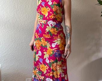 90s Pink Floral Maxi Dress 90s Floral Dress Vintage Pink Maxi Dress 90s Floral Summer Dress 90s Sundress Vintage CDC Dress Pink Floral Maxi