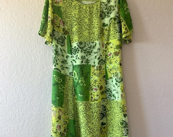 90s Plus Size Patchwork Flowy Dress Vintage Green Patchwork Maxi Dress 90s Boho Maxi Dress 90s Plus Class Dress Green Flowy 90s Dress