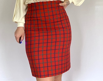 80s Plaid Skirt Vintage Wool Skirt Red Plaid Skirt High Waisted 80s Wool Skirt REd Plaid Holiday Winter Skirt Ann Taylor Wool Midi Skirt