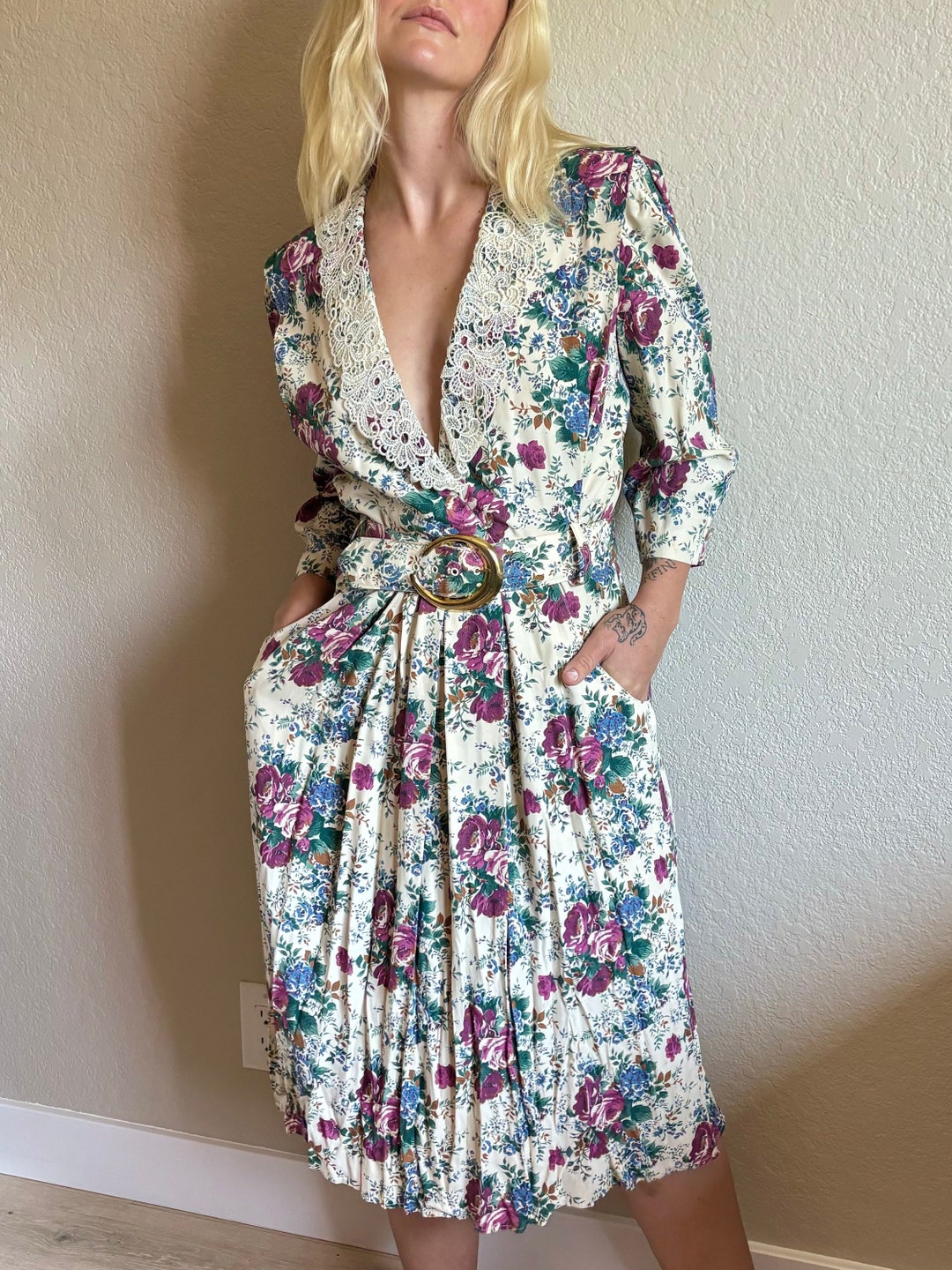 80's Floral Wrap Dress main image 1