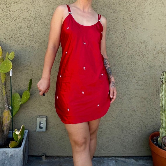 90s Vintage Red Slip Dress With Ruffle / Jamaica main image 1
