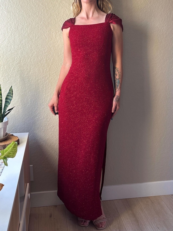 city triangles dress 90s Red Glitter Formal 90s Red F… refined. Vintage 90's Dress Mix Size:13