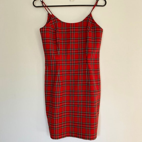 90s Plaid Mini Dress Vintage Red Plaid Dress Y2k M