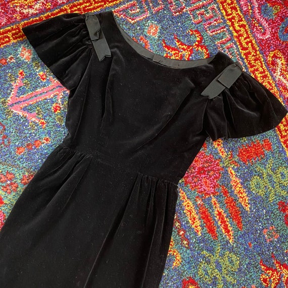 50s Black Velvet Mini Dress Vintage Black Dress 50