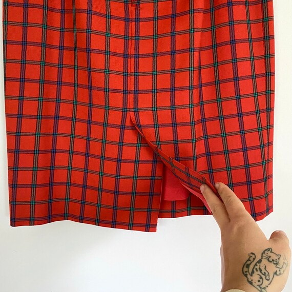 80s Plaid Skirt Vintage Wool Skirt Red Plaid Skir… - image 5