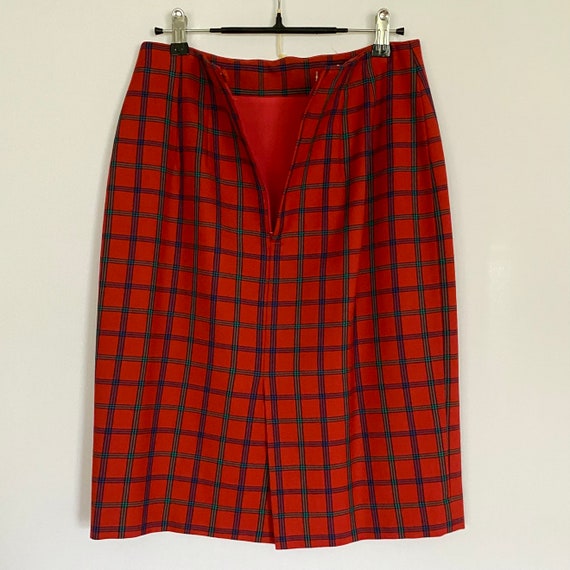 80s Plaid Skirt Vintage Wool Skirt Red Plaid Skir… - image 3