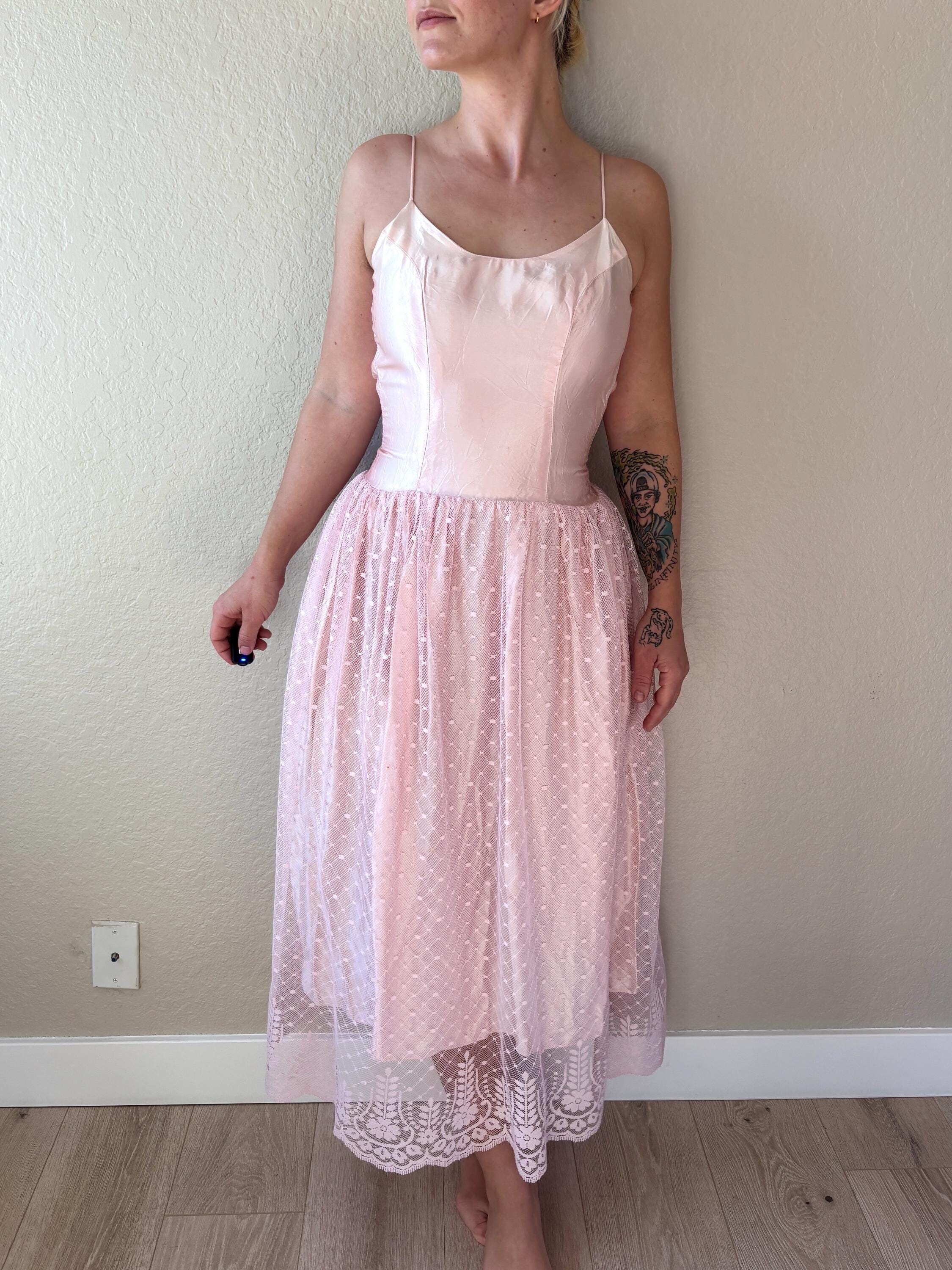 80s Baby Pink Silk Shirt Dress