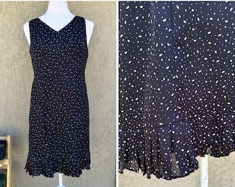 90s Black Midi Dress Vintage Size 14 Dress Black White Midi Dress Danny & Nicole Dress Vintage Pleated Dress 90s Summer Dress Vintage LBD