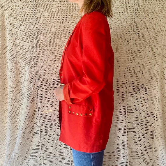 80s Red Silk Jacket Vintage Silk Blazer Red and G… - image 6