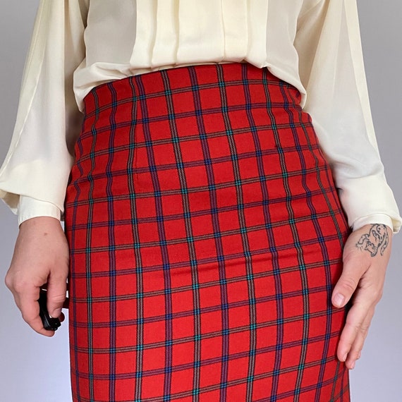 80s Plaid Skirt Vintage Wool Skirt Red Plaid Skir… - image 2