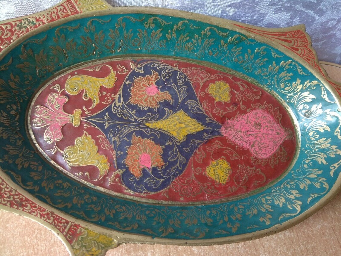 Vintage Bronze Plate Inlaid Design Decorative India Hand Etsy UK